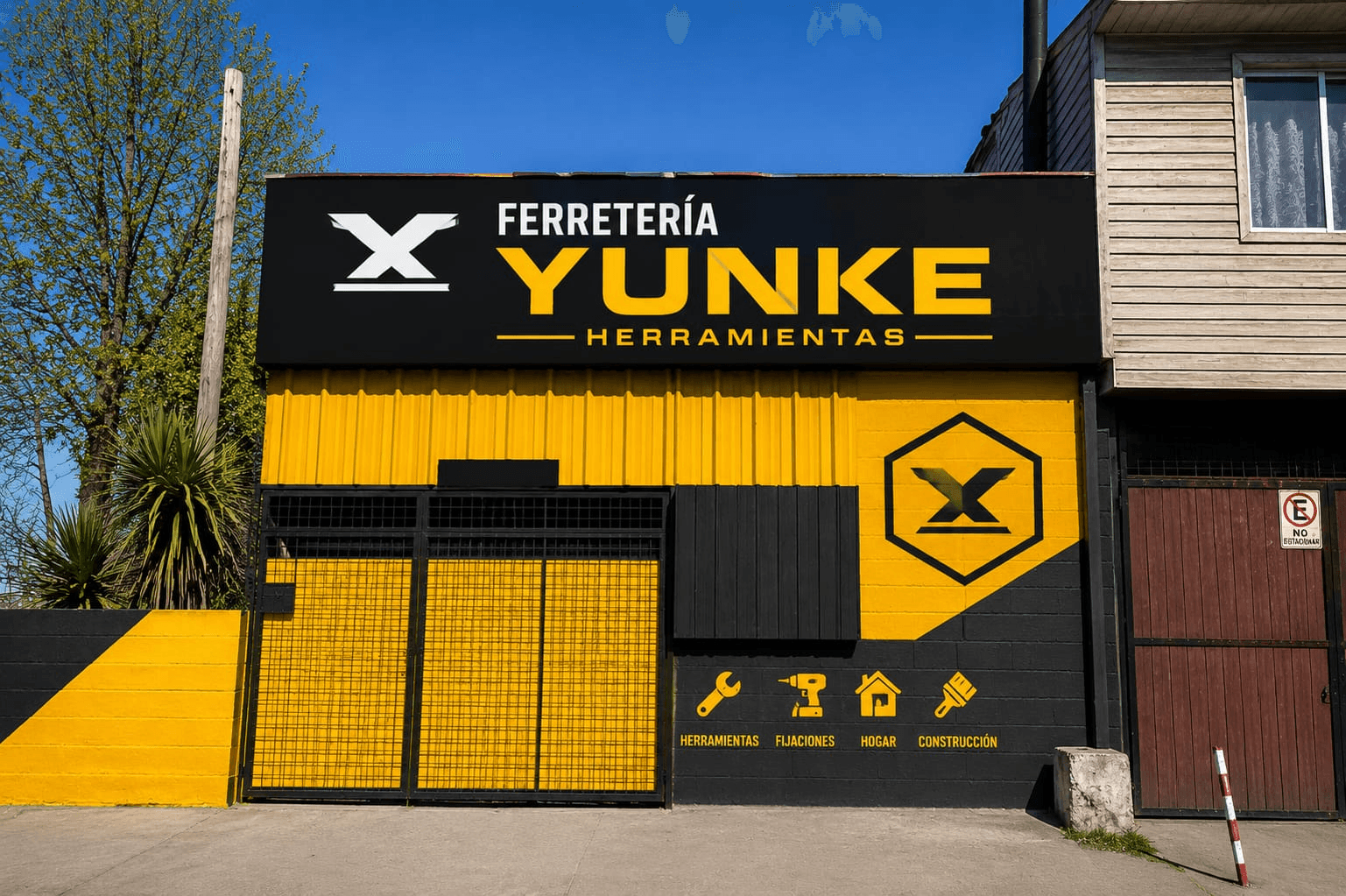 Fachada de Ferretería YUNKE en negro y amarillo
